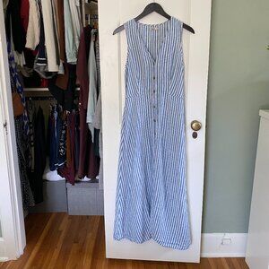 Faherty Midi Women's Linen Blue and White Striped Dress